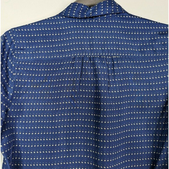 J Crew 0 Blythe 100% Silk Button Up Blue Polka Dot Career Shirt Blouse - Picture 9 of 10